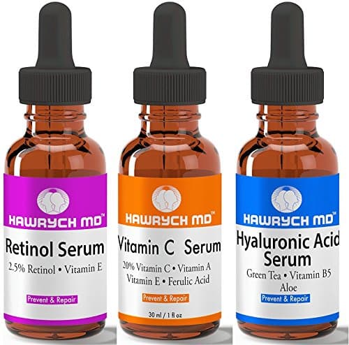 HAWRYCH MD Vitamin C Retinol Hyaluronic Acid Serum Set The Best Anti Aging Serums Diminish Lines Wrinkles and Hydrate Skin (1 oz each)