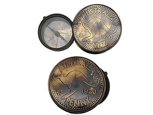 US HANDICRAFTS Handmade Brass Compass - Pocket Compass -Brass Antiques with Embossed Kangaroo Beautiful Gift Item.