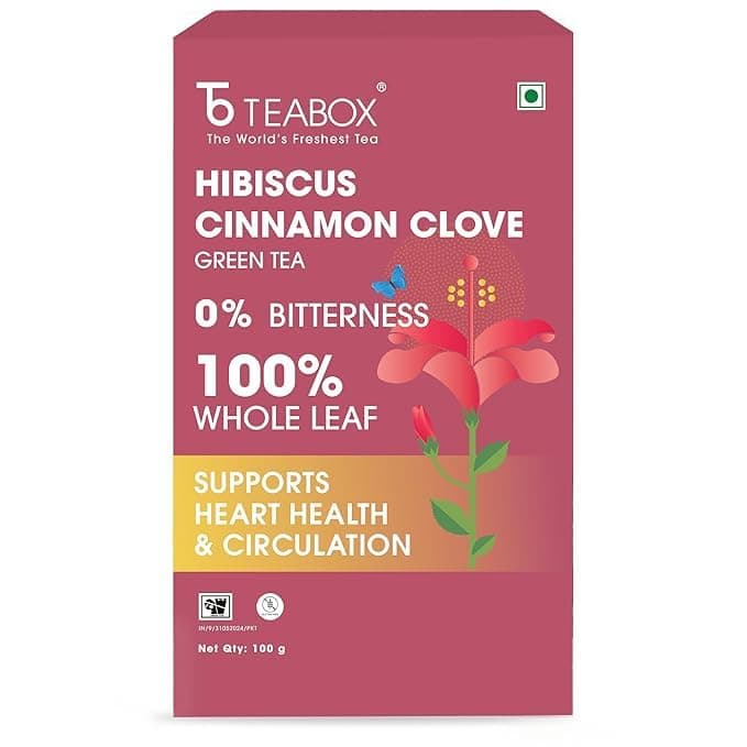 Teabox Organic Cinnamon Clove Green Tea 100g | Immune System Booster & Weight Management | Natural, Cinnamon and Cloves 100g (1 Pack) White 100g (1 Pack) Hibiscus