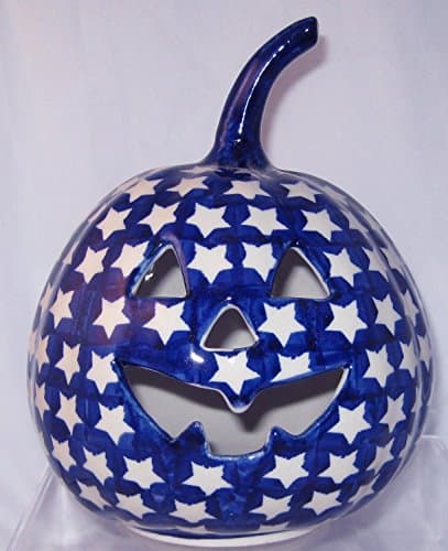 7" Polish Pottery Patriotic Stoneware Pumpkin Halloween Jack-o'-lantern AG1 Stars