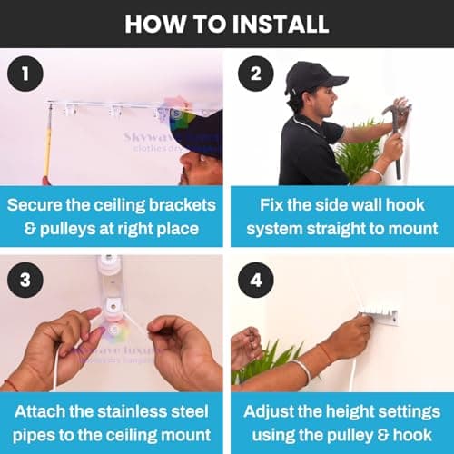 Premium Rust Proof Stainless Steel Ceiling Clothes Dryer Hanger with UV Protected Nylon Ropes Individual dropdown, Clothes Drying Rack for Balcony Top (6 Pipes x 5 FEET)