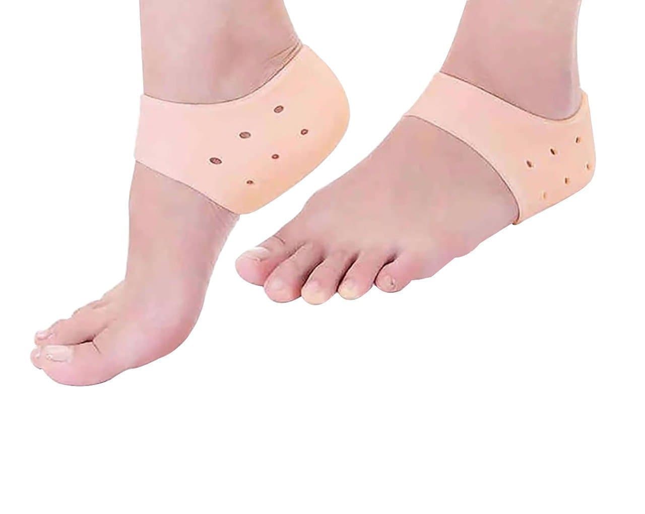 Purastep Silicone Gel Heel Pad Socks for Pain Relief - 1 Pair (Beige, Free Size)