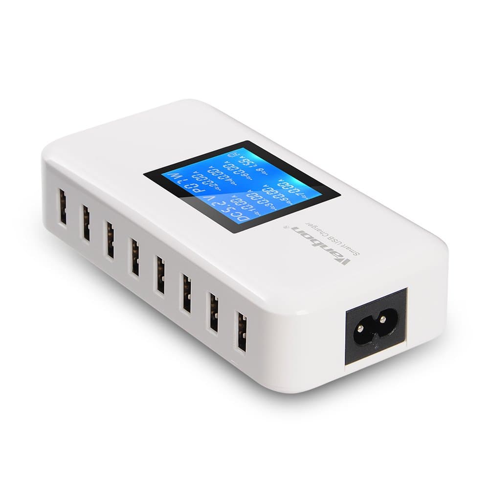 60W 8-Port USB Wall Charger, Multi Port USB Charger Charging Station W/LCD Compatible with Smart Phone, Tablet and Multiple Devices
