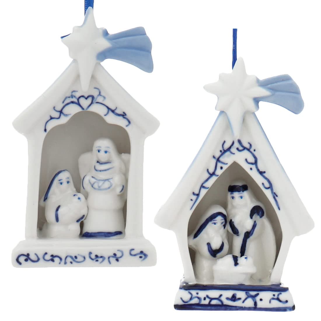 Kurt S. Adler Delft Blue Porcelain Holy Family Ornaments, 2 Assorted, Christmas