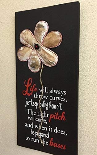 Life Will Always Throw Curves, Baseball Sign Decor, Inspirational Quote, Baseball Flower