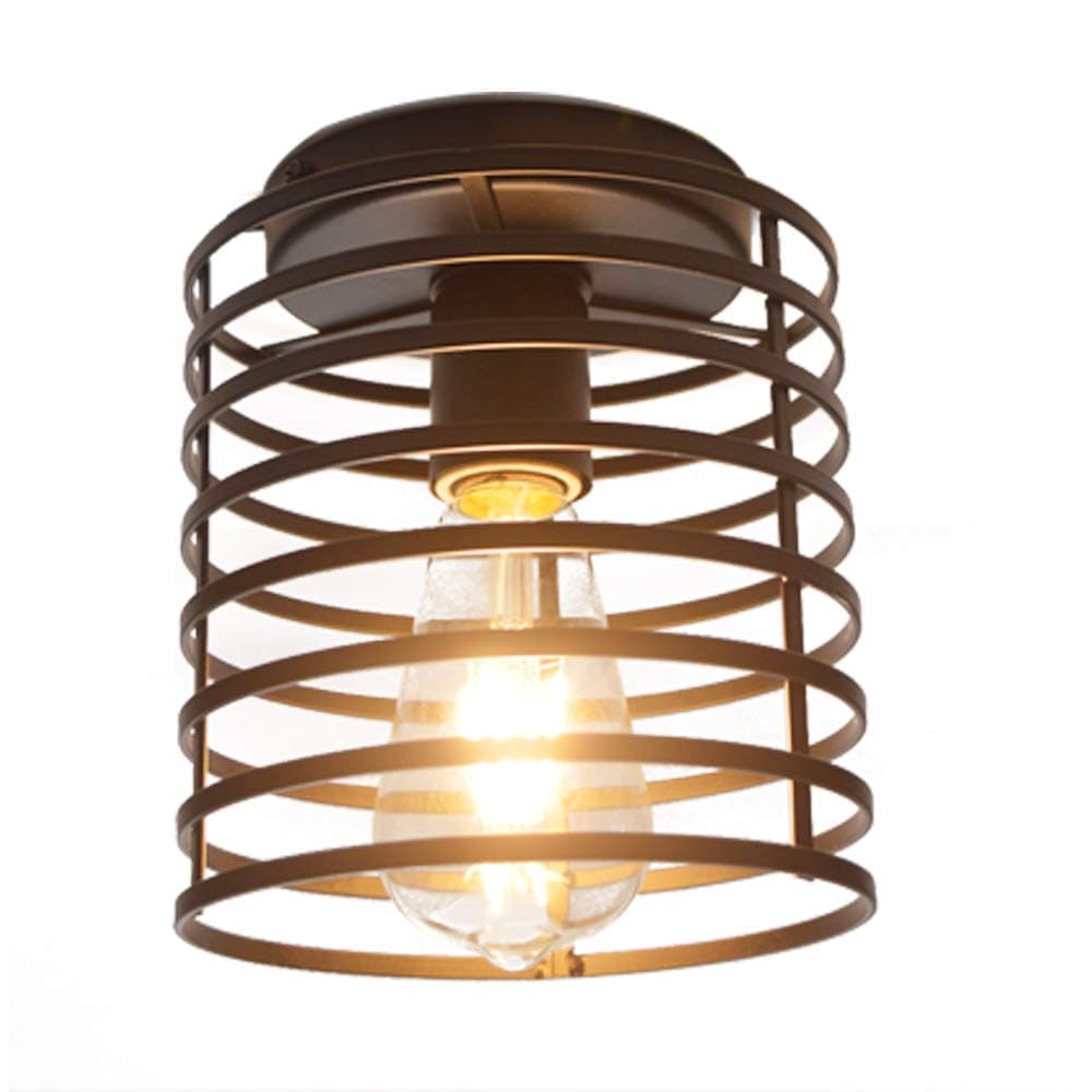 Industrial Vintage Floodoor Semi Flush Mount Ceiling Lighting,Pendant Lamp Metal Black Shape E27 Base,Wall Sconce Downlight Iron Cage Living Room Decaration,Hanging Fixture for Indoor 240V