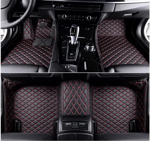 Custom Making Car Floor Mats for 95% Sedan SUV Sports Car Full Coverage Cute Men Women Pads Protection Non-Slip Leather Floor Liners (Black Red)