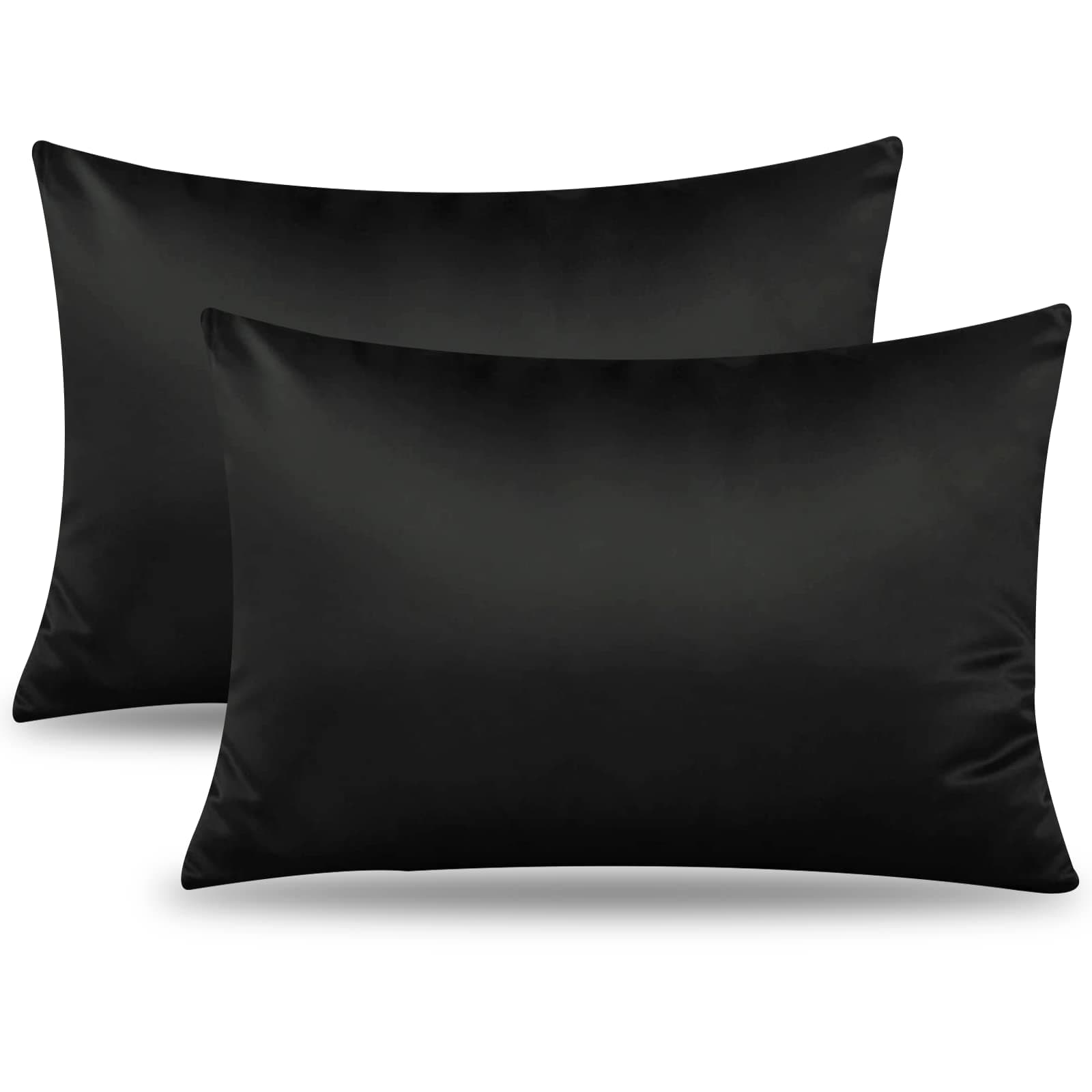 Pillow Cases 2 Pack, Satin Pillowcases for Hair and Skin, Silk Touch Pillowcase Soft, Pillow Cases with Envelope Closure, Standard Size 50x75 cm (Black)