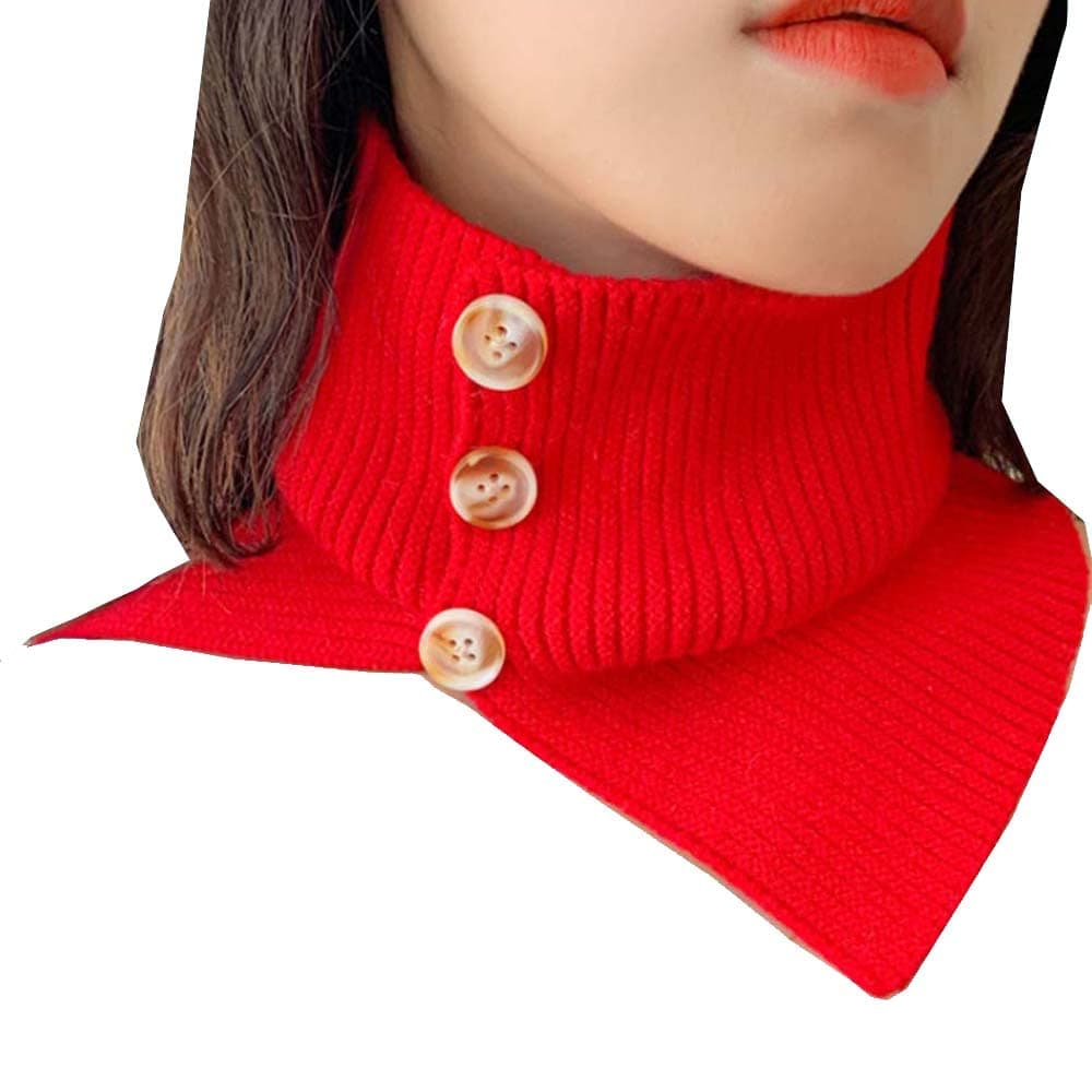 YEKEYI Knitted Fake Collar for Women High Collars Lapel Wrap Button Choker Collar Detachable Collar
