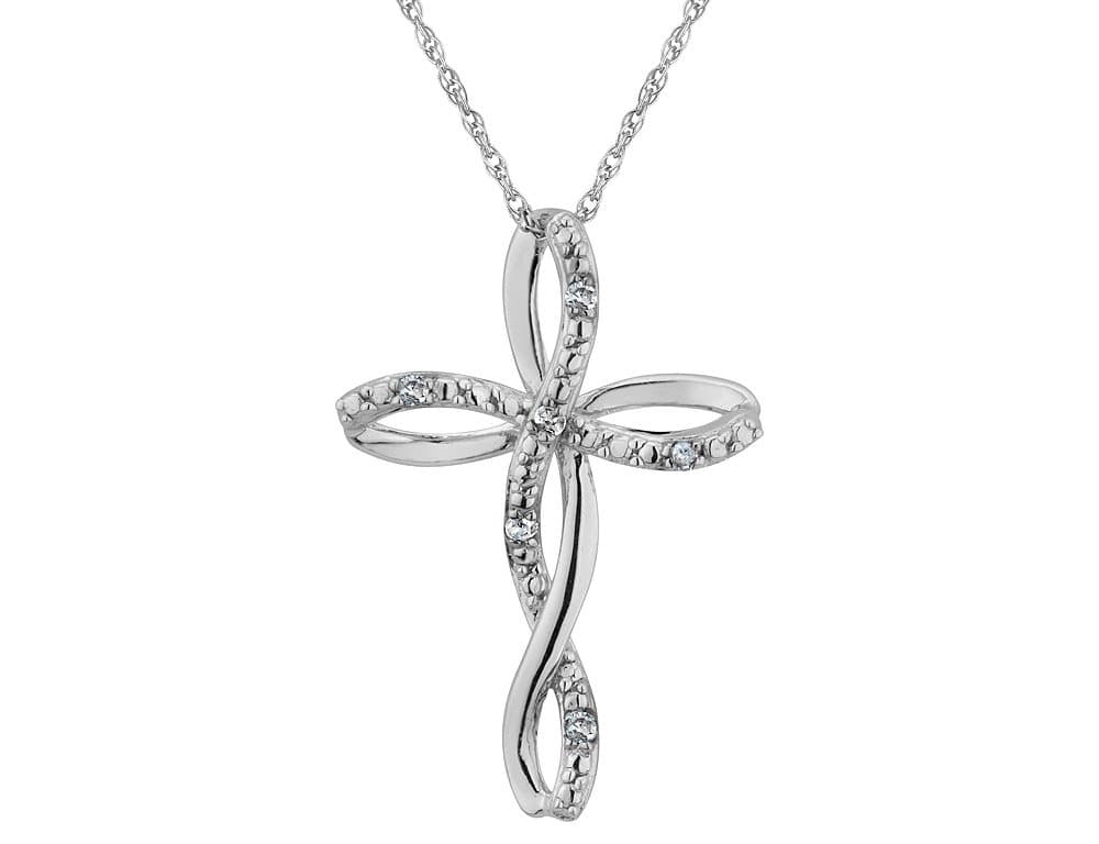Diamond Cross Pendant Necklace in Sterling Silver w/ Chain