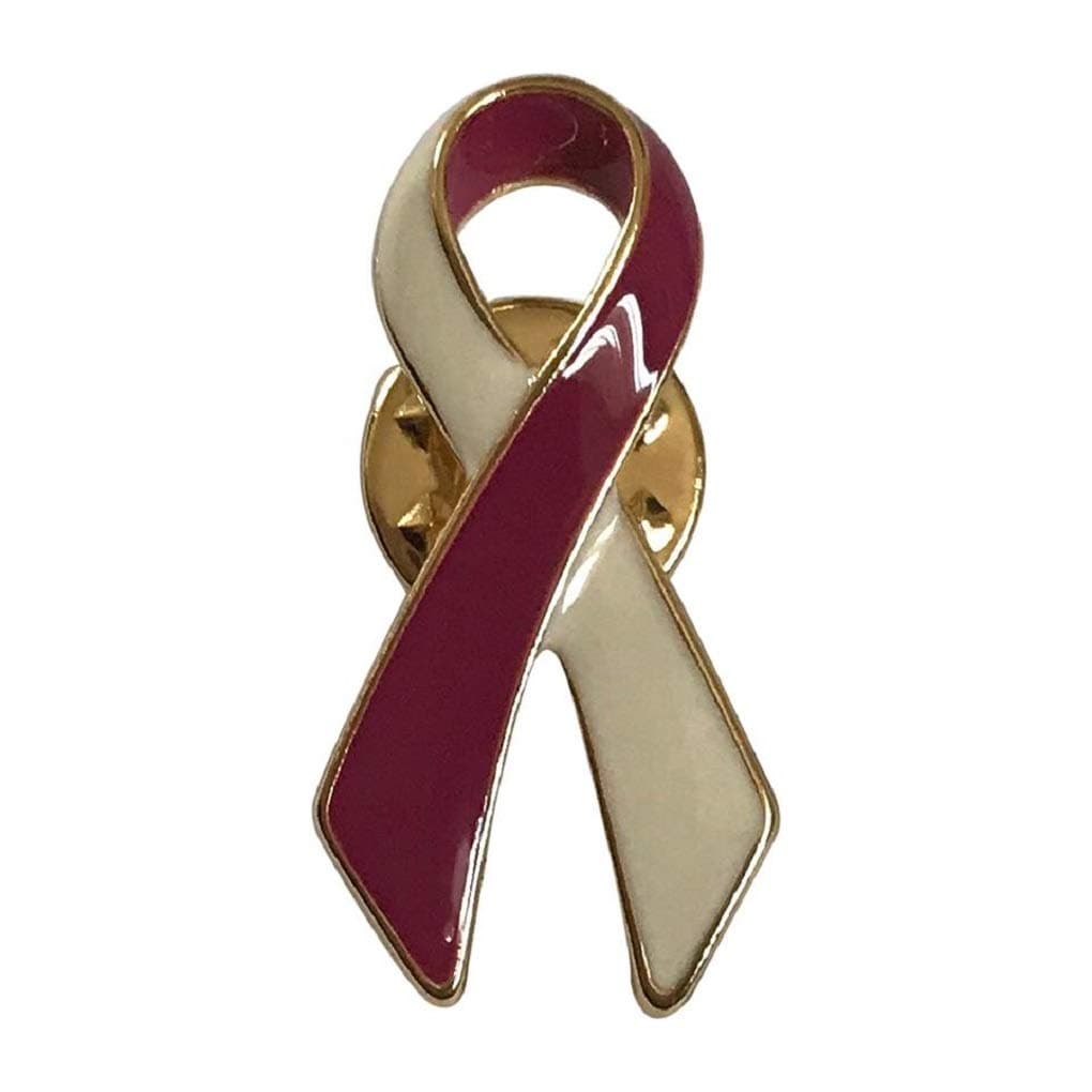 EyeWearStraps New Burgundy & Ivory Awareness Ribbon Pin Lapel Brooch Head & Neck Cancer and Throat Cancer