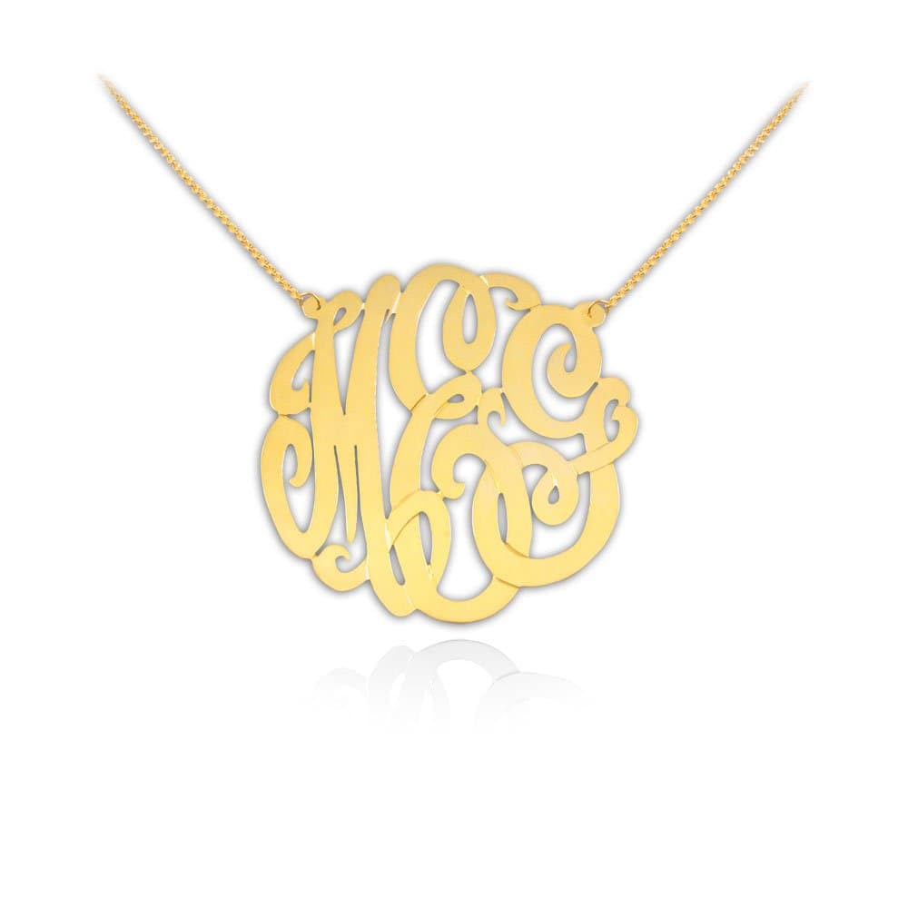 Gold Monogram Necklace - 1 inch 24K Gold Plated Sterling Silver - Handcrafted Designer - Personalized Monogram Necklace - Initial Necklace - Made in USA