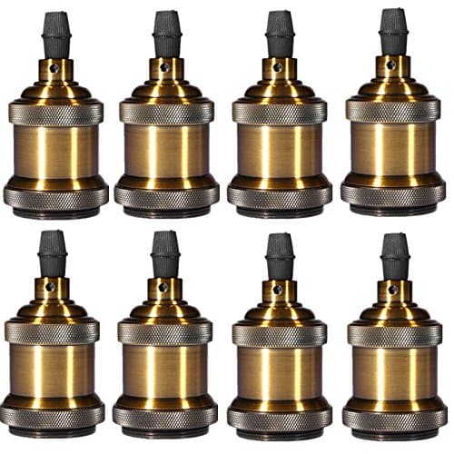 Solid Lamp Socket E26/ E27 Vintage Industrial Edison Pendant Ceramics Light Socket Antique Brass Color, Pack of 8