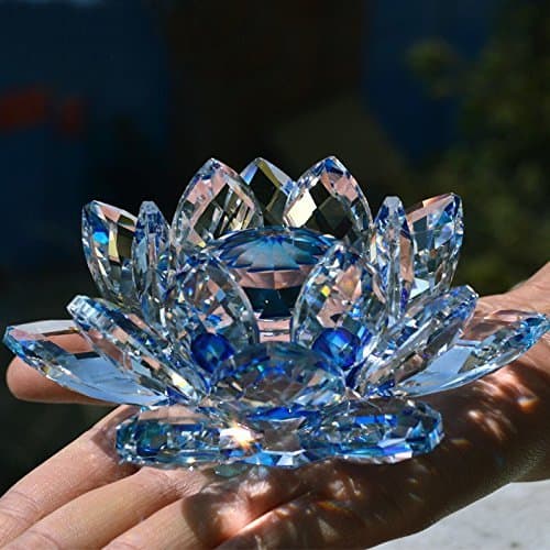 Crystal Lotus Flower Bouquet Large Size Craft Home Decoration Birthday Wedding Gift Crystal Glass Blue