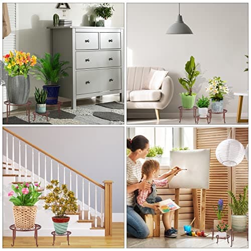 5 Pack Brown Metal Outdoor & Indoor Plant Stand - Bronze Heavy Duty Flower Pot Stand, Rustproof Iron Round Shelf for Planters