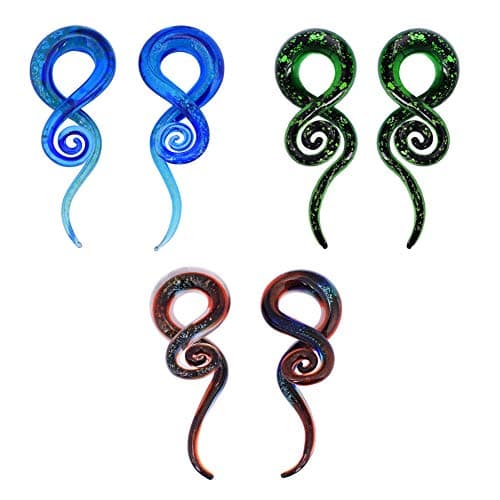 Ear Stretching Glass Spiral Tapers Gauges 4g-9/16 Blue, Glow in The Dark, Purple, Green, Red