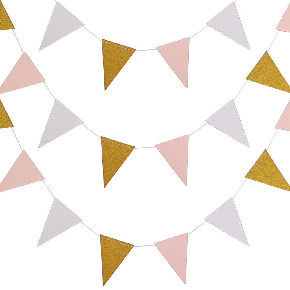 3M Triangle Flag Bunting Banner,borte Double Side Glitter Bunting Paper Flags for Party Bunting Party Decoration