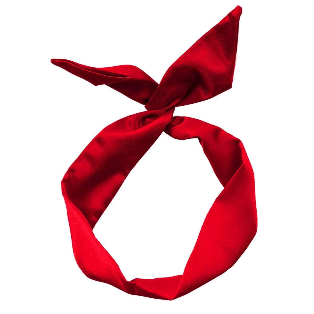 Wire Headbands for Women Knotted Bows Cute Fashion Plain Twisted Satin Ribbon Girls Hair Scarf Accessories Solid Colors - Red