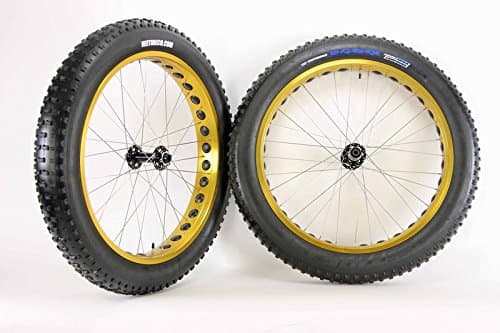 26 inch Fat Tire Bike Gold Weinmann 80HL Wheels Novatech Thru Axle Hubs 26 x 4.5 Vee Snowshoe Tires and Tubes
