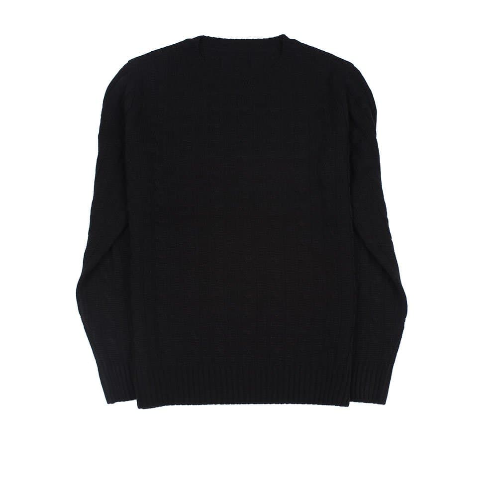 JEME Men's Round Neck Twist Cable Pullover Sweater - Black, US Medium