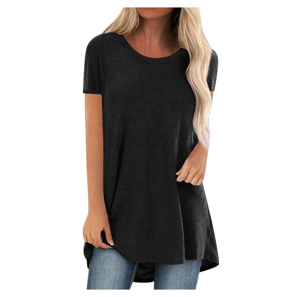 2021T-Shirt for Women Casual Short Sleeved Long Tee Over Size Tops Summer Tunic Round Neck Blouse