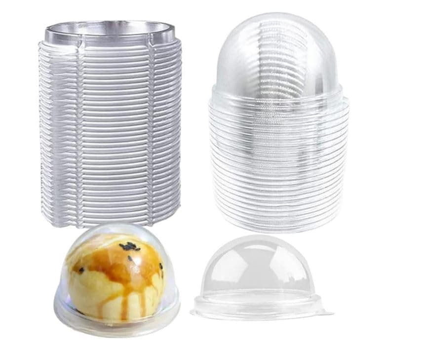 Hewnda 50 Pack 2 Inch of Clear plastic mini cake box muffins box cookies cookies muffins dome box wedding birthday gift box (silver)