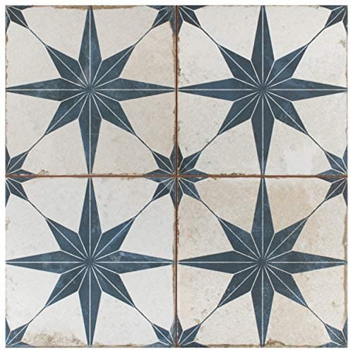 SomerTile FPESTRB Astre Ceramic Floor and Wall, 17.63" x 17.63", Tile, Off White and Blue, 5 Piece
