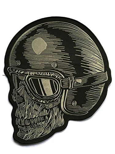 Really Rare!! Super Large Punk Fashion Cloth Attached Adhesive Motorhead Iron On/sew on Large Size Appliques Patches Badge Skull Bone Head w/ Helmet Over 80% Embroidered Biker Jacket by Indy Patch