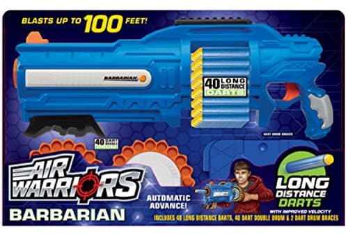 Air Warriors Barbarian Play Gun - w/ Darts, Double Drum and Drum Braces - Blue