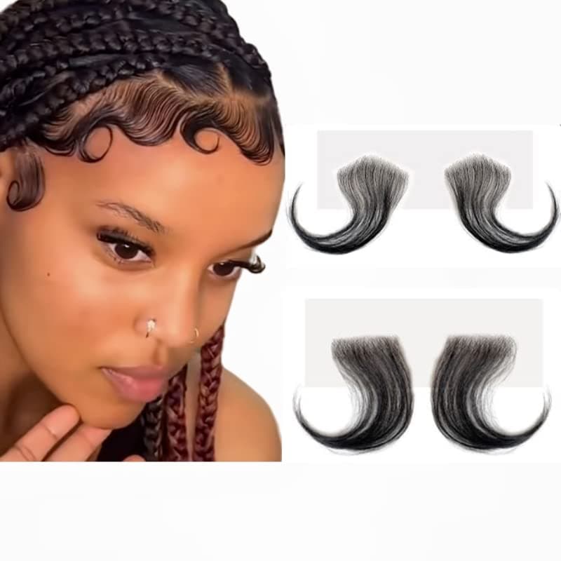 Edges Hair Swiss HD Lace Stripes Reusable Invisible Lace Hairline Instant Baby Hairs Natural Real Human Hair Piece For Women 6 inch (4Pcs (2pcs V+2pcs P), 1B)