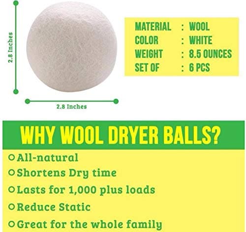 Dryer Felt Balls 6 Pack/Bag Wool Dryer Balls Organic Size XL(Diameter:3inch) Premium Reusable Dryer Balls,Wool Balls Safe Chemical Free & Hypoallergenic, Reduce Wrinkles & Shorten Drying Time …
