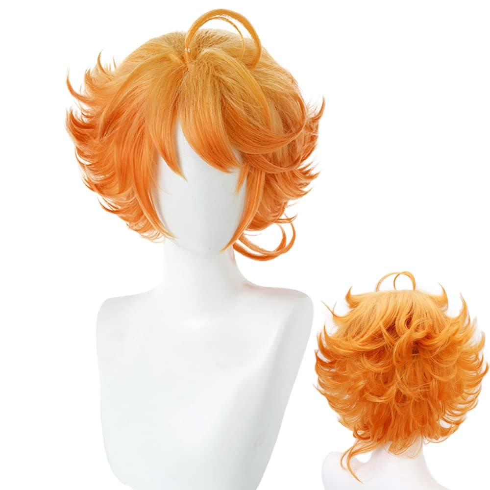 Anime Emma Wig Short Orange Curly Party Hair Cosplay Props Halloween Costume Accessories