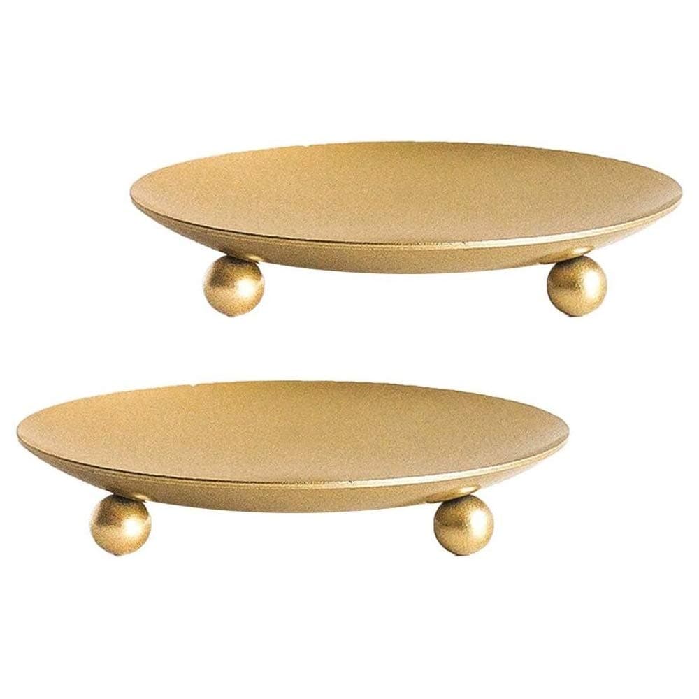 FENKOO Iron Plate Candle Holders, Gold Candle Tray, Set of 2, Candle Stands Decoration Ideal for Weddings, Parties,Special Events