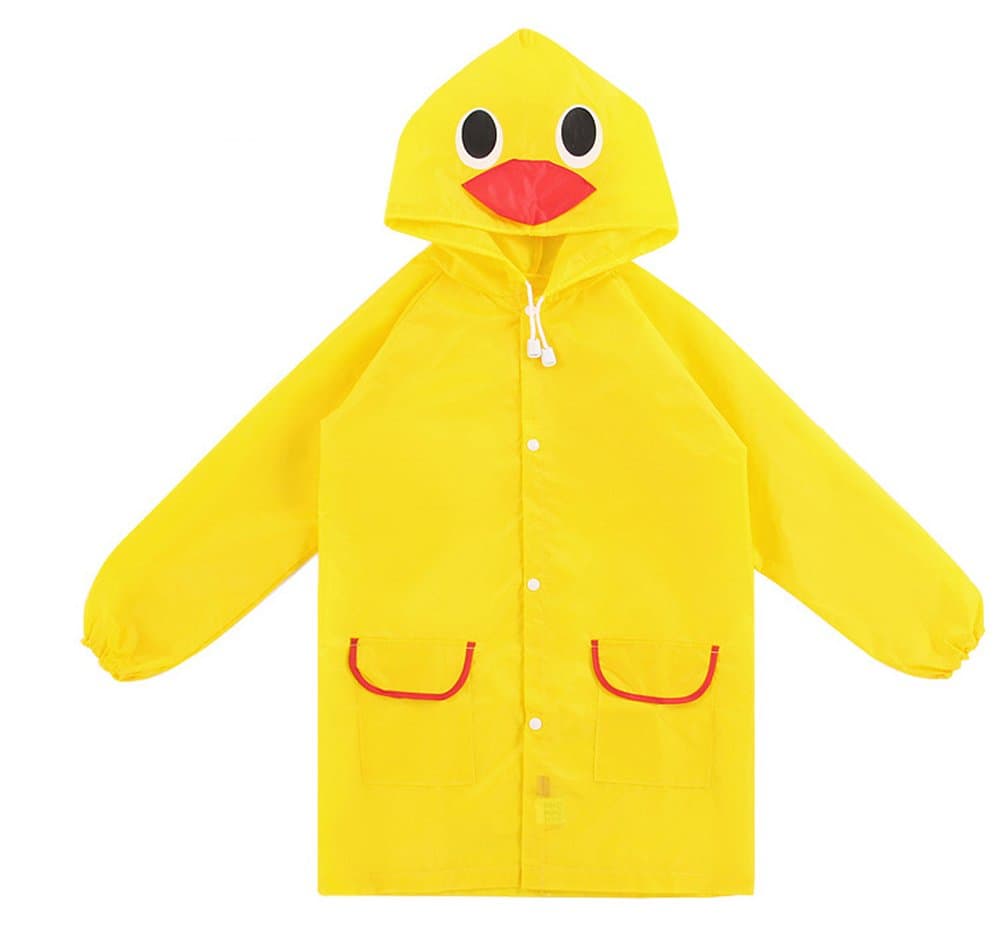 Kids Portable Rain Poncho Cloth Rainwear Hoods Long Sleeves Raincoat Yellow