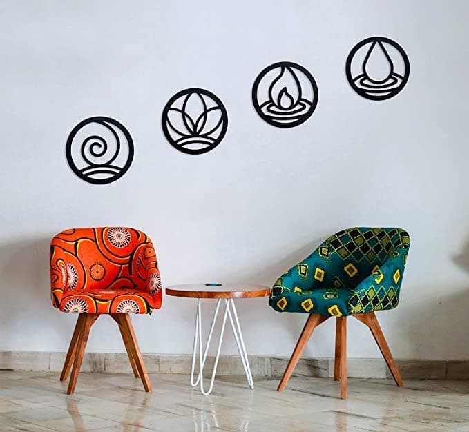 woozy work Modern Wall Art 4 Elements Wooden Wall Decoration 4 Pieces for Home Round Shaped Wall Art Home Decoration Items Set of 4 Gift Pack