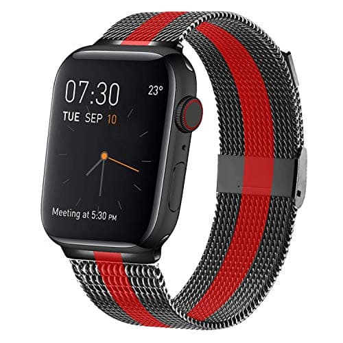 MCORS Band Compatible with Apple Watch 38mm 40mm 42mm 44mm,Stainless Steel Mesh Metal Loop with Adjustable Replacement Bands Compatible with Iwatch Series 5 4 3 2 1 Black Red