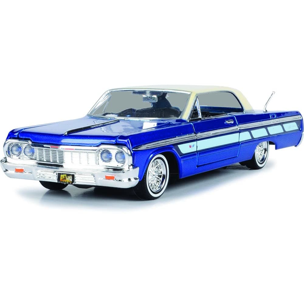 1964 Chevrolet Impala Lowrider Hard Top Candy Blue Metallic with Cream Top Get Low Series 1/24 Diecast Model Car