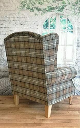Metro Furniture Wing Back Queen Anne Cottage Chair Lana duck Egg Blue Tartan Fabric Light Wood Legs