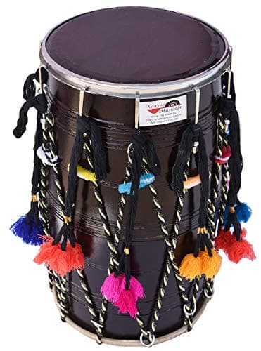 Punjabi Bhangra Dhol Drum, Mango Wood, Dark Colour, Padded Gig Bag, Belt/Strap, Sticks to Play (Danka & Chanti), Tuning Key, Light Weight, Nice Sound,