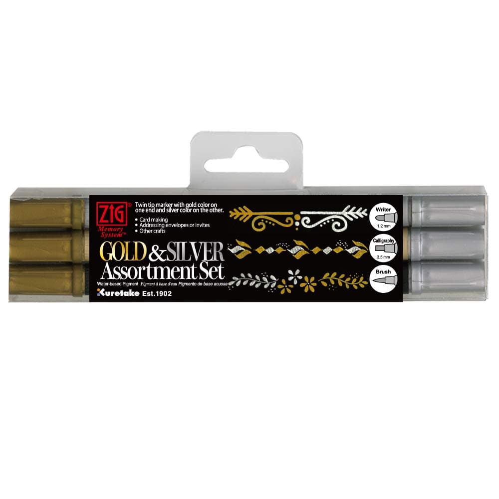 Zig Gold and Silver pens Assortment Set, Professional quality for Christmas, Brush Lettering, Illustration, cardmaking, Odourless, Acid Free, Photo-Safe, Lightfast, Xylene Free, Made in Japan