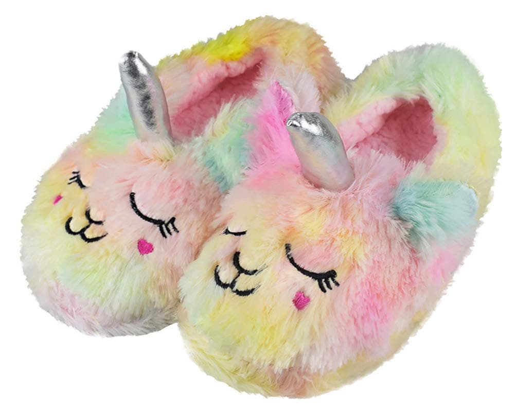 Girls/Kids Cute Unicorn Slippers with Warm Plush Fleece House Slip-on Shoes