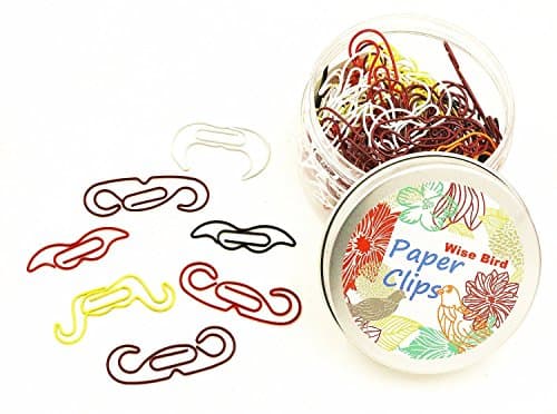 Wise Bird Assorted Color Cute Fun Fashion Creative Shaped Metal Paper Clips, Kids Art Crafted Project Bookmark Document Holder Office School Notepad Stationery Paper Clip 140pcs/Tin-Mustache-C02