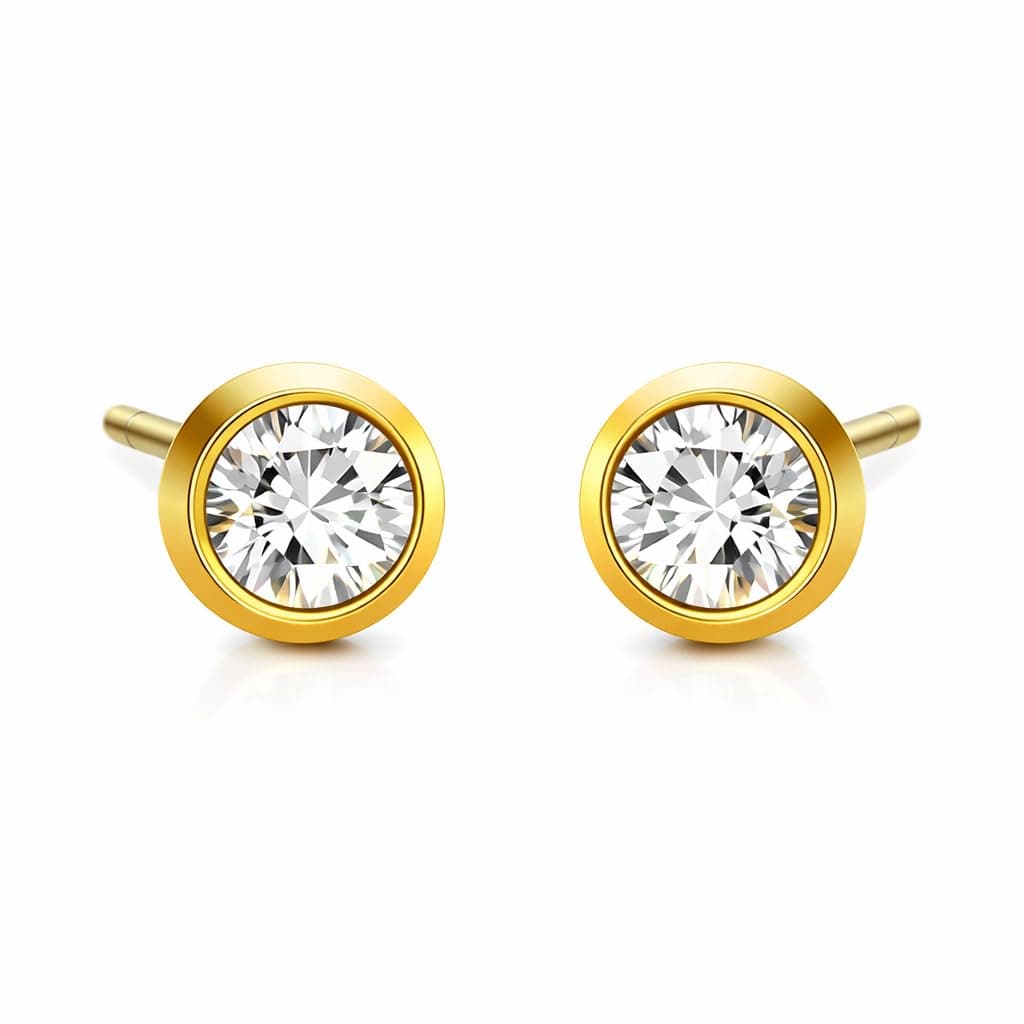 - Women 1 Pairs Anti-Allergy Medical Grade Steel Gold Color CZ Gem Sterilized Gold Piercing Studs For Ear System Round Fashion Jewellery