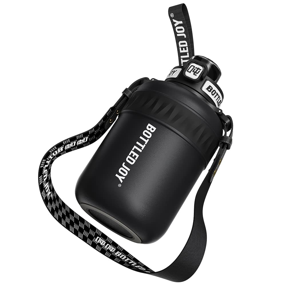 Insulated Stainless Steel Water Bottle for Sports and Travel, BPA-Free,Bottled joy with strap (black, 32 oz)