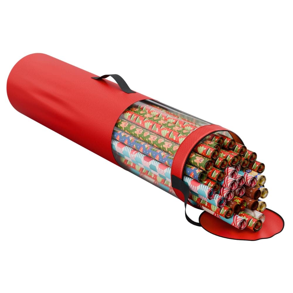ProPik Wrapping Paper Storage Bag, Christmas Gift Wrap Organizer Stores Up to 24 Rolls 40 Inch, Heavy Duty Polyester plus PVC Clear Bag with Handles