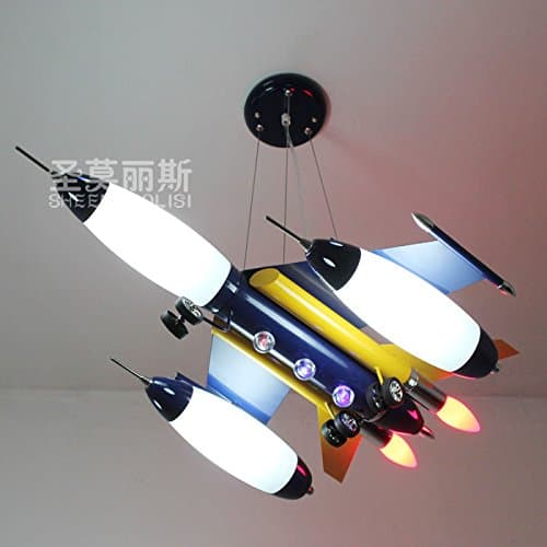 Lbcvh Children's Room Cartoon LED Ceiling Lights Blue Aircraft Chandeliers Children's Room Bedroom Lights Boys Room Lights Cartoon Creative LED Lamps L63*W50*H24CM