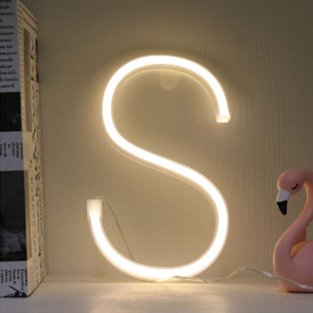 Warm White Neon Letter Light Alphabet Marquee Lights LED Neon Letter Sign Battery/USB Operated Decorative Word Neon Lights for Home Bar Cafe Party Event Festival Christmas Birthday (S)