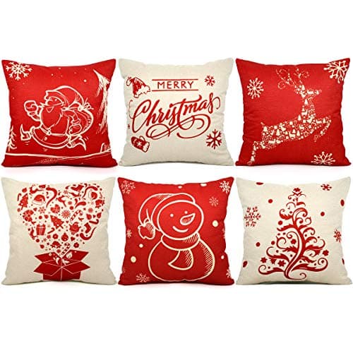 HINZER 6 PCS Christmas Pillow Covers 18 X 18 inch Christmas Decorations Christmas Throw Pillow Covers Decorative Throw Pillow Cases Cushion Covers for Holiday Indoor Home Décor Sofa Living Room Cars