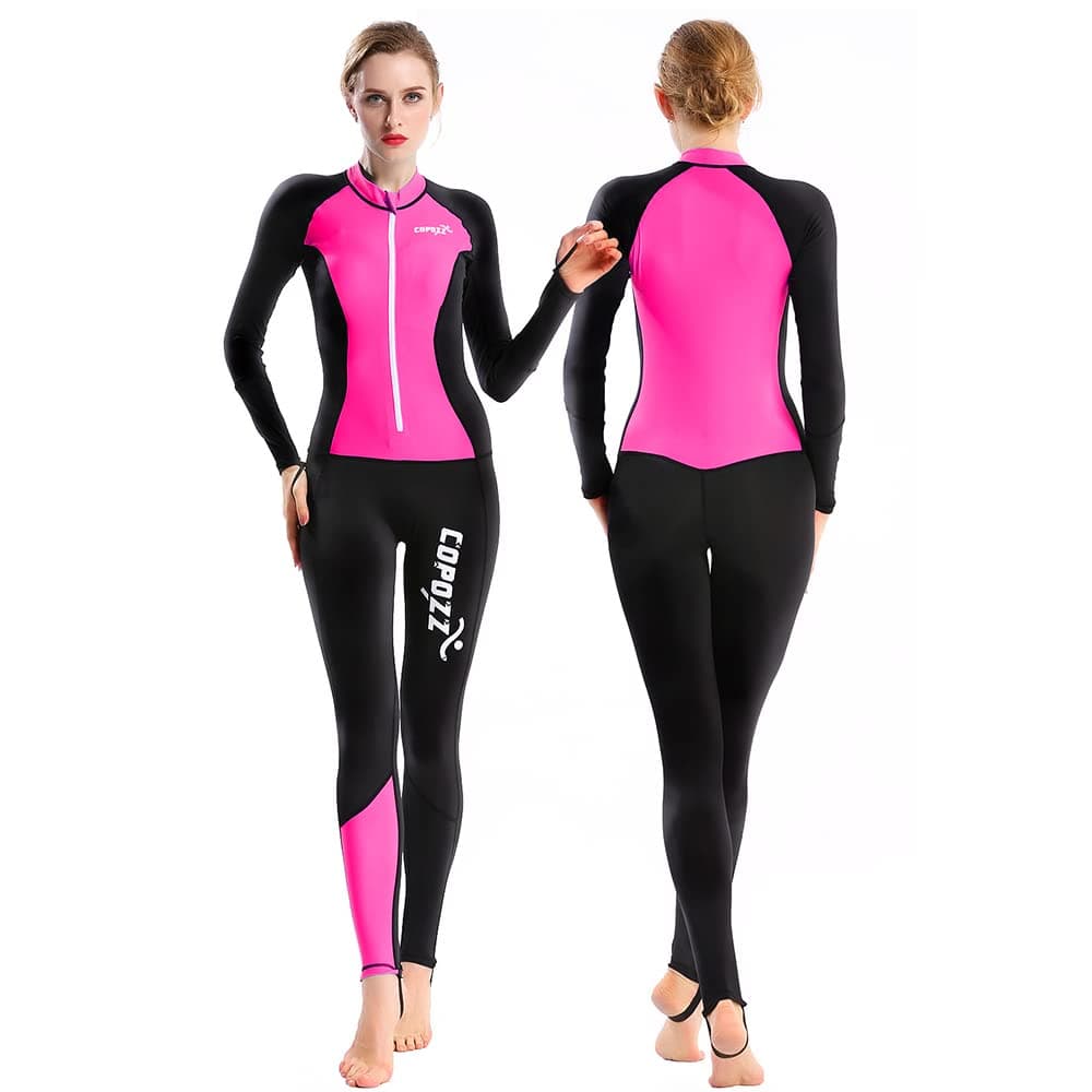 Diving Skin, Men Women Youth Thin Wetsuit Rash Guard- Full Body UV Protection - for Diving Snorkeling Surfing Spearfishing Sport Skin (Black/Hot Pink, Small for Women)