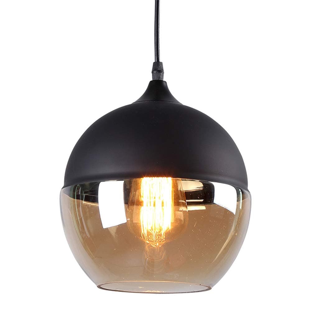 Louvra Glass Pendant Lights Modern Vintage Ceiling Pendant Lighting Amber Smoked Glass Globe Shade Industrial Hanging Lighting Lamp for Living Room Restaurant E27 Base (Bulb Not Included) [Energy Class A]